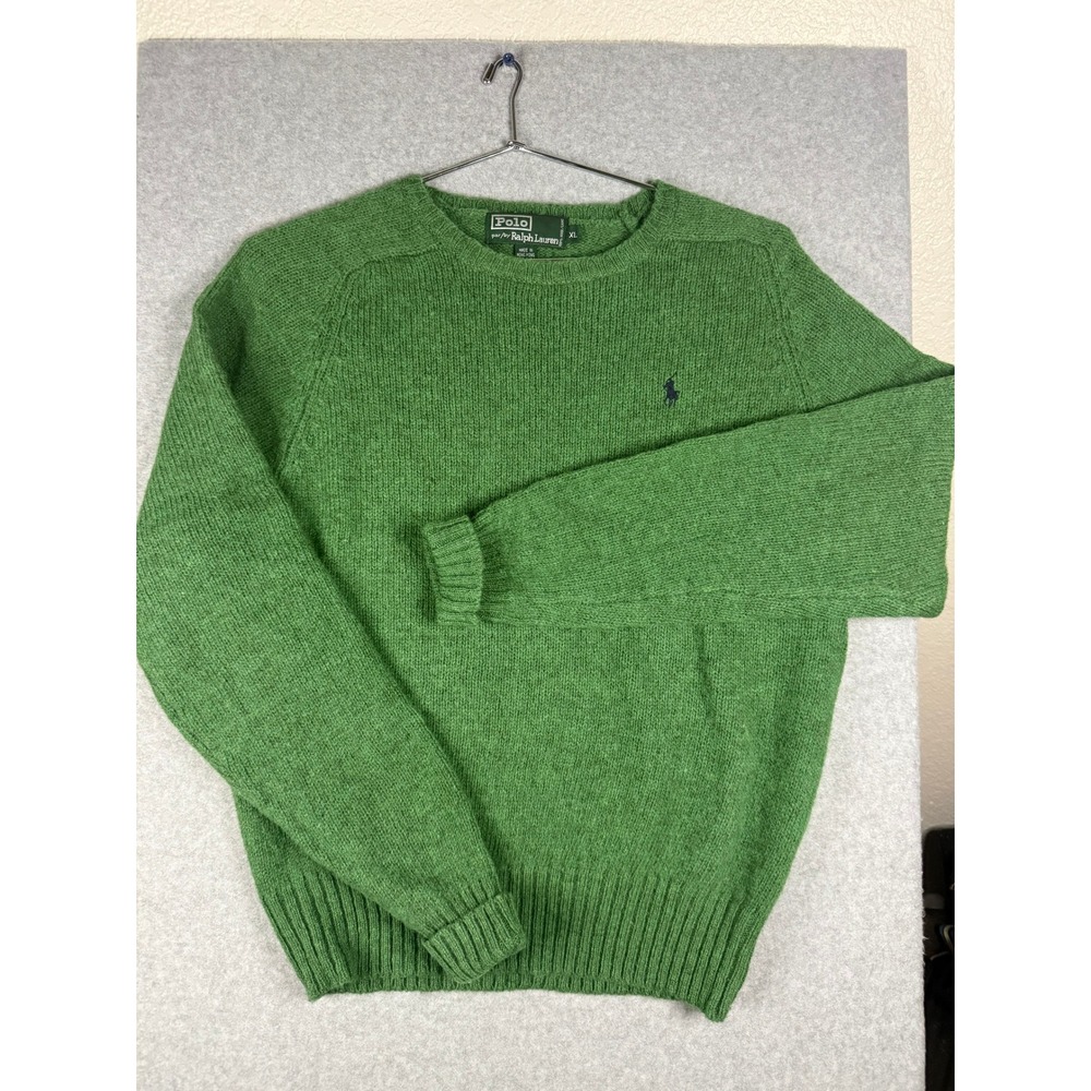 Vintage Polo Ralph Lauren Wool Crewneck Sweater Green XL Mens Raglan Knit
